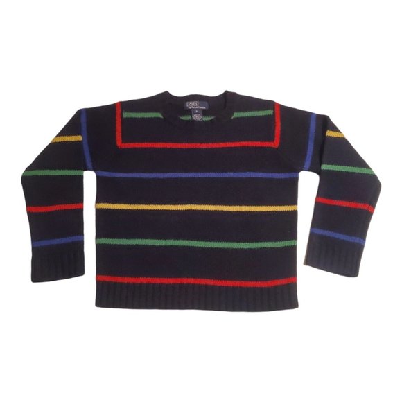Polo Ralph Lauren Other - Vintage Polo Ralph Lauren Boy's Sz 6 Sweater 100% Lambswool Striped Black Multi